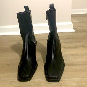 NWT Black Leather 3” heel Ankle boots, size 6.5, EU37